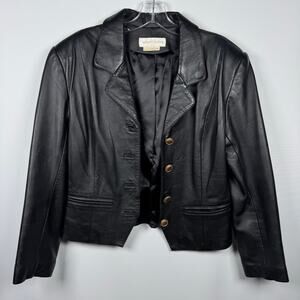Vintage Margaret Godfrey Women's Leather Jacket Blazer Size 12 Petite